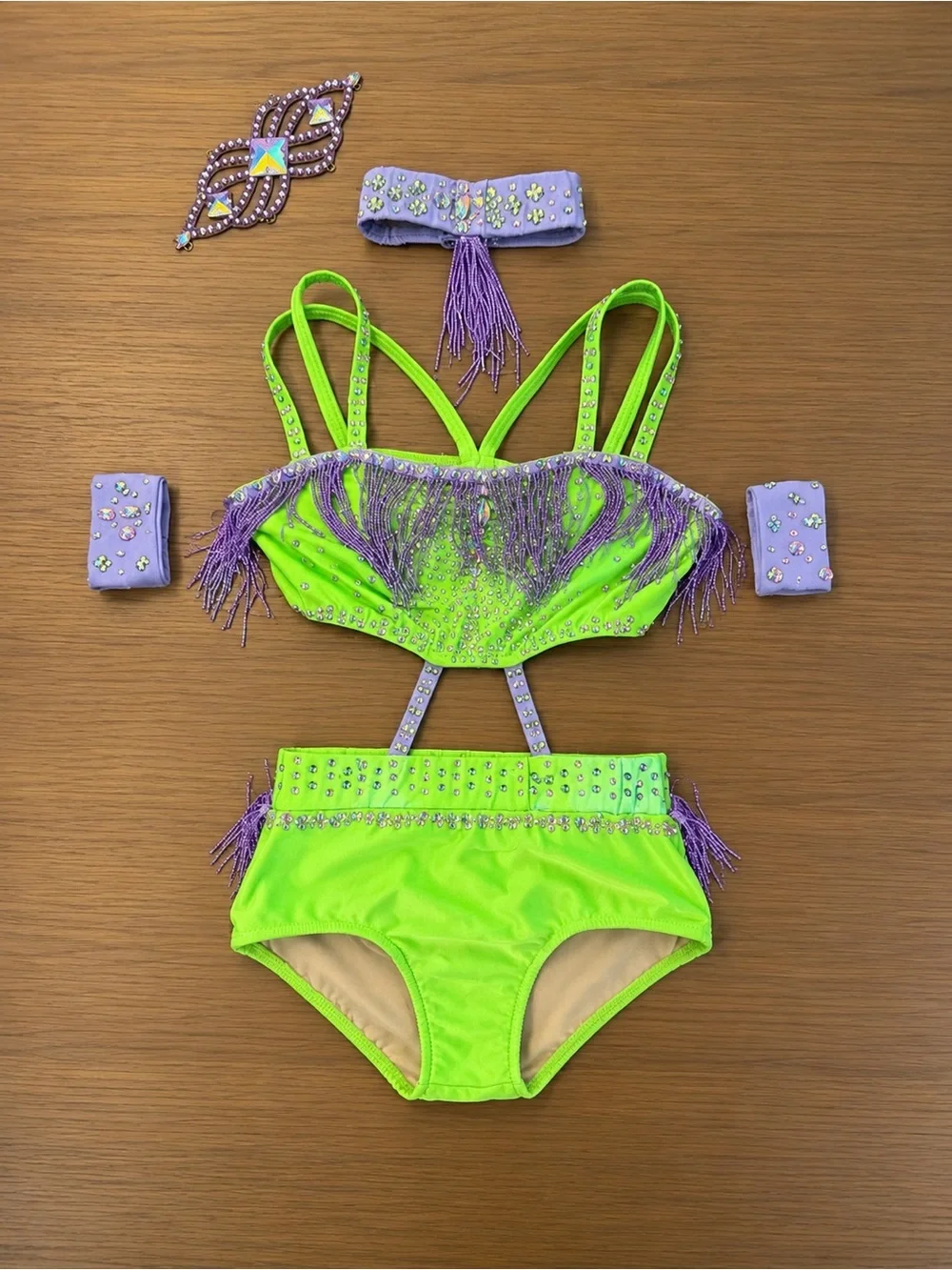 Girls Neon Green and Lavender Dance Costume Set